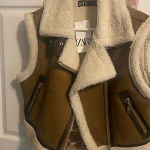 Zara Tan and Cream Shearling Vest